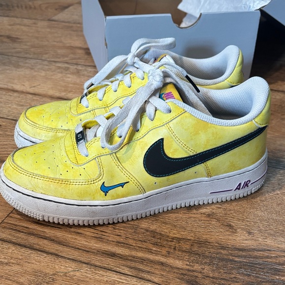 Nike Shoes - Nike Air Force 1 Yellow with Black Swoosh 7y (8.5 women’s)